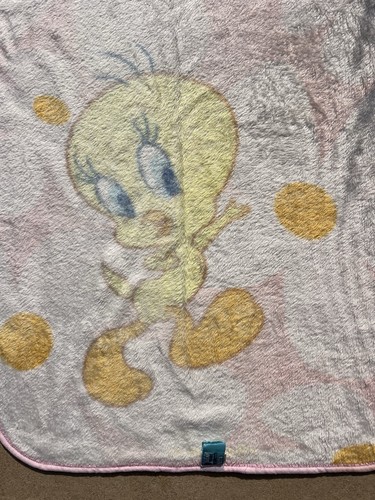 🔥Vintage Looney Tunes Tweety Bird Plush Blanket Pink/Daisy Flower Nursery 42x55 - Picture 4 of 9