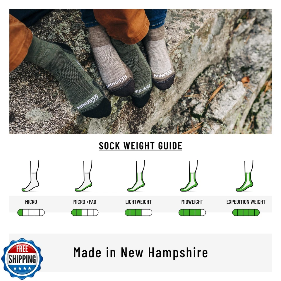 Hecho en EE. UU. - Calcetines Crew - Micro Forrador de Peso - Calcetines de Senderismo - Lana Merino - Mou Foto 3 de 4