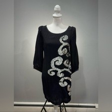 CLEARANCE! Black Yoana Baraschi Silver Sequin Swirl Dress Size 4 VGUC