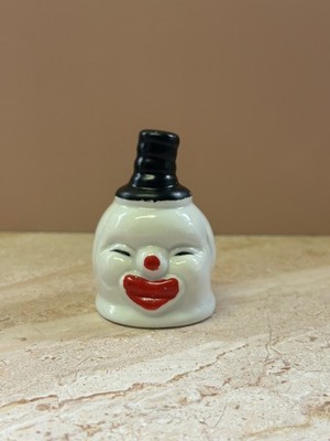 Vintage Ceramic Clown Bell White Face Red Lips Black Top Hat Kitsch Circus Decor