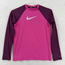 Nike Rash Guard Swim Shirt Youth Large Pink Dri-FIT UPF 40 Long Sleeve Kids
