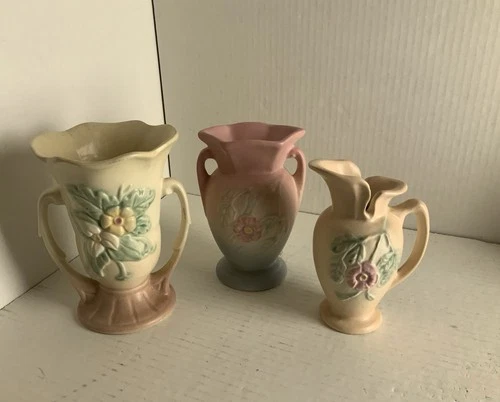 Vintage Hull Pottery Floral Vases Lot Of 3 Mixed