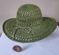 Scala Collection Beach Wide Brim Olive Green Natural Fiber Hat Womens One Size