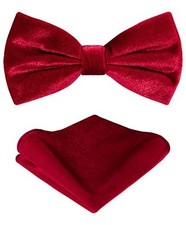 TIE G Men's Glitter Velvet Bow Tie  Pocket Square Set Velvet Solid Scarlet Red