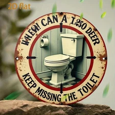 Retro Men Can Hunt Bathroom Humor Round Metal Sign 7878Inch