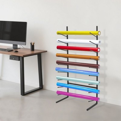 9-Tier Wall-Mounted Steel Blueprint Storage Rack Black 53 × 28 × 112 cm