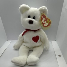 TY Beanie Baby - VALENTINO the White Bear W/red Heart 8.5 inch