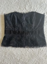 Women s WONDERWEST Black Corset M Zip Up Back Lace Trim Back Closure