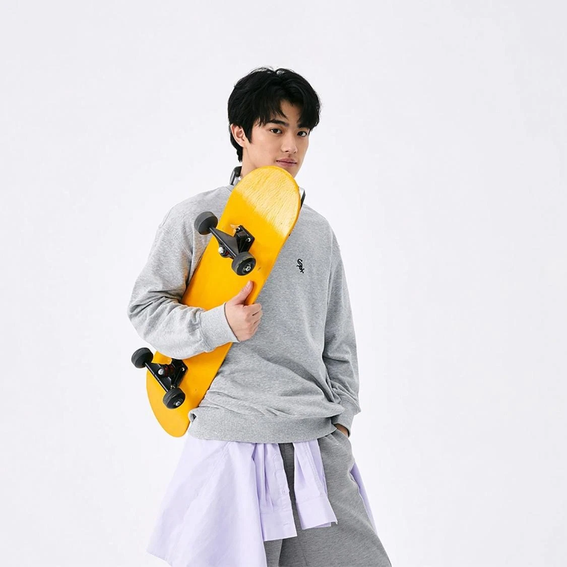 Loose Solid Color  Letter Pullover Sweatshirt Unisex Gray