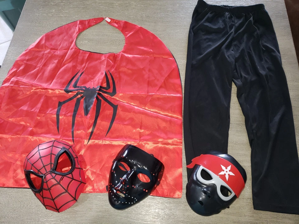 3 boys Halloween pretend play Masks Spiderman cape pants size 9/10 Disney lot - Image 1 of 1