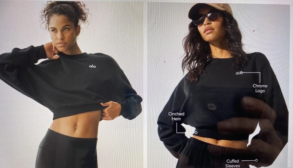 Alo Women’s Cropped Crewneck Black XXS as new RRP$170.00