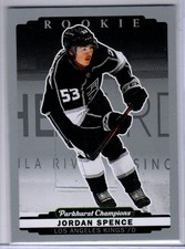 2022-23 Parkhurst Champions Jordan Spence Silver Rookie Card # 296. rookie card picture