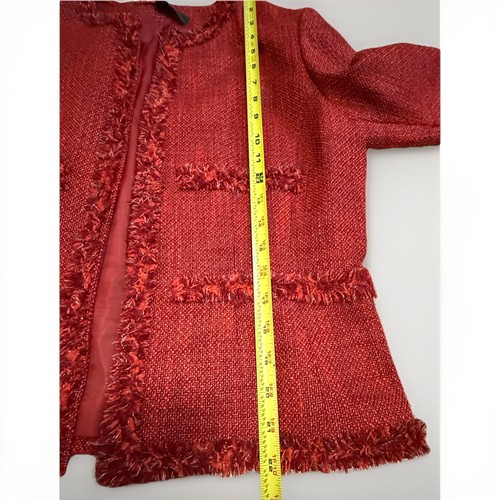 KASPER Sz 10 2pc red boucle Jacket with Fringe and Paneled A- line flared skirt - Picture 11 of 16