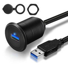 Car Mount USB 3.0 Extension Cable Male to Female Flush Panel 1ft Waterproof