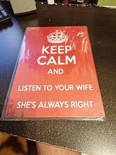 Keep Calm and Listen to Your Wife Metal Tin Sign 8" x 12" Funny Wall Decor