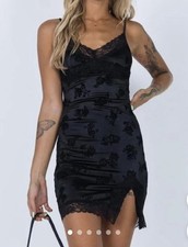 Cider Black Floral Velvet Flocked Lace Mini Slip Dress V-Neck Size Medium