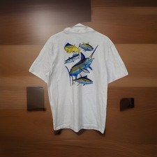 Guy Harvey Men's Large White T-Shirt Short Sleeve Deep Sea Fishing Marlin Tuna
