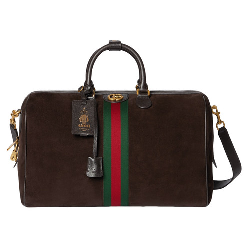 GUCCI Savoy Medium $3850 Dark Brown Suede Duffle Bag New And Authentic