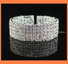 GLITZY 5-ROW CLEAR RHINESTONE BANGLE BRACELET CUFF WEDDING PARTY BRIDAL FASHION