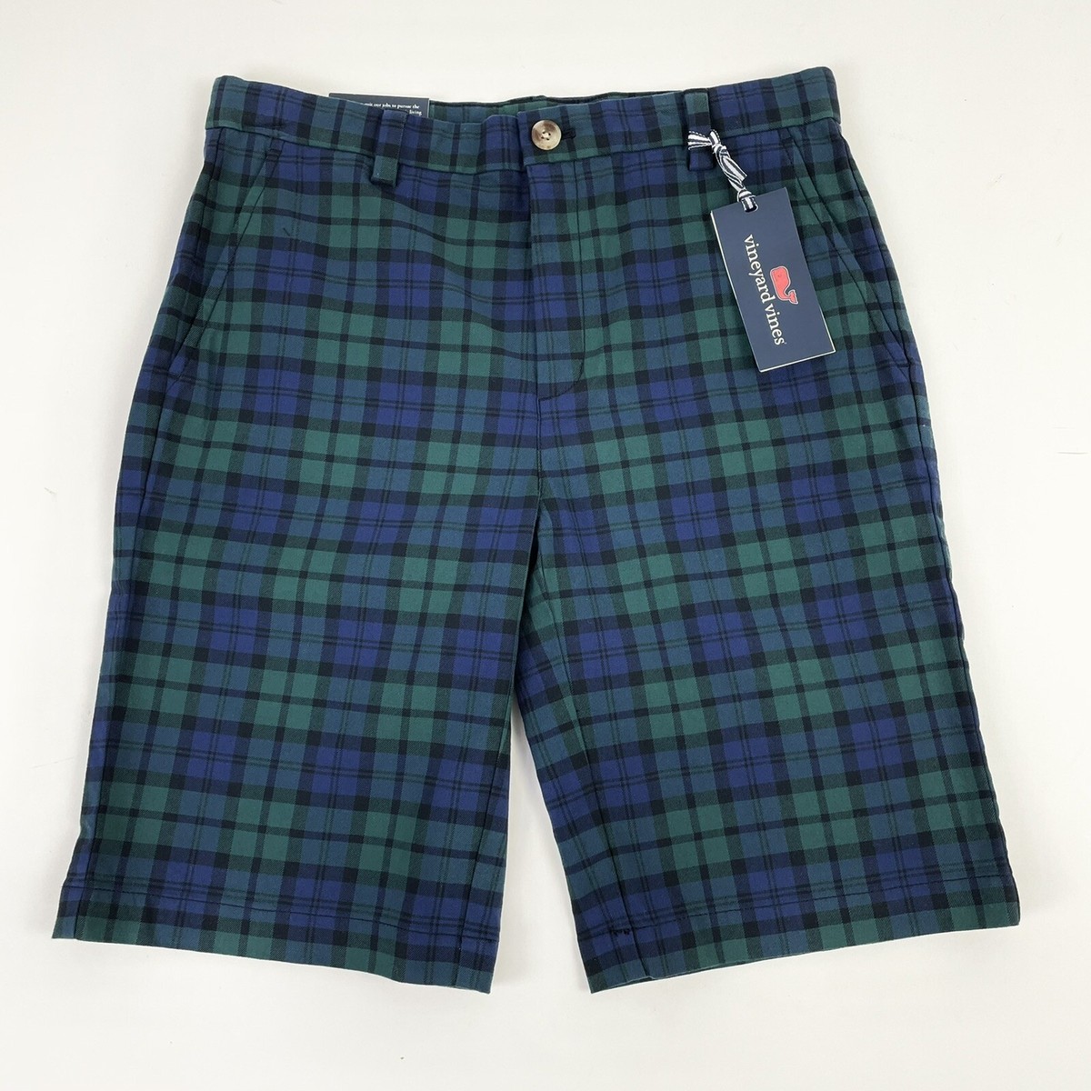NEW-Vineyard Vines Boys Sz 18 Plaid Blackwatch Breaker Shorts Stretch Cotton