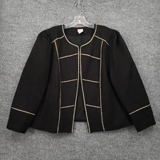 Chicos Blazer Women 3 US 16/18 Black Puffed Metallic Wool Long Sleeve Open Front