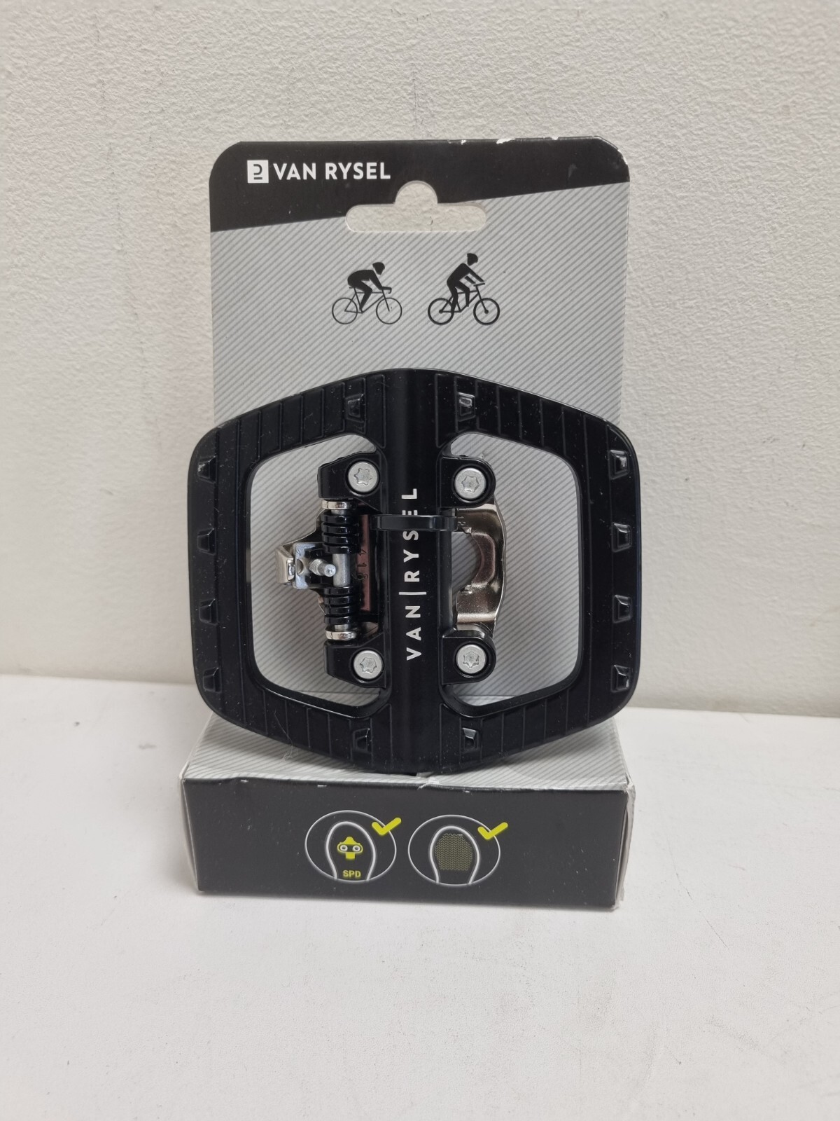 Pédales vélo polyvalentes VAN RYSEL 4808944 pour alterner chaussures de ville et cales SPD