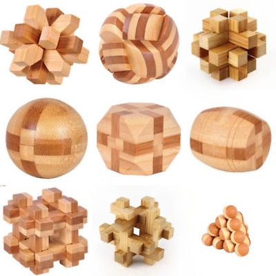Ineinandergreifende Puzzles - 9er Set Bambus Brainteaser