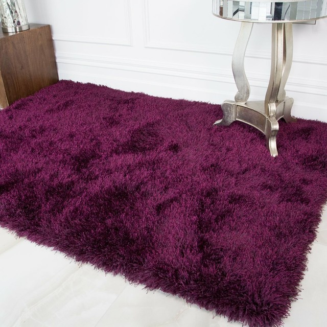 Quality Purple Plum Shaggy Rugs Thick Deep Non Shed Warm Living Room