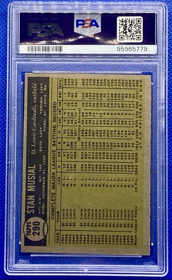 Topps Stan Musial #290 1961 PSA 7 GC463 Foto 2 de 2