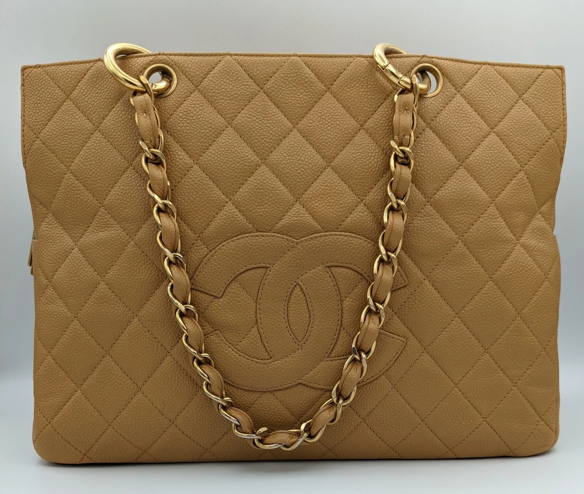 CHANEL Grand Timeless Tote Beige Caviar Gold Hardware