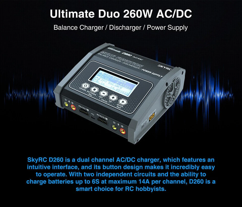 SKYRC D260 Lipo Battery Balance Charger Discharger AC/DC 1S-6S NiMH/NiCd/LiFe - Image 4 of 4