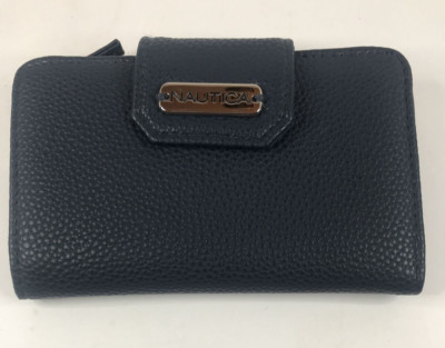Nautica Women's Wallet Blue Tab Indexer Bi-fold Close Reach RFID EUC