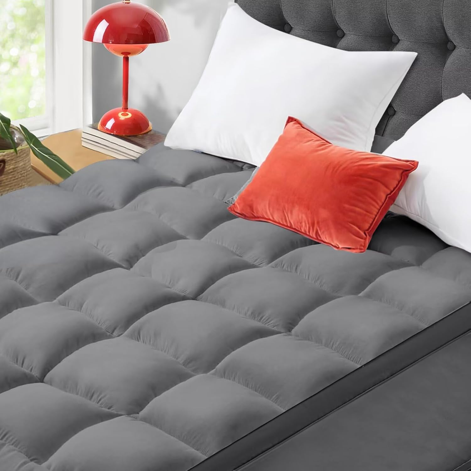 Cooling Super Queen Mattress Topper with Pillowtop for Back Support