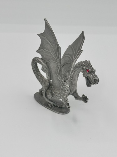 Vintage Ral Partha Pewter Winged Dragon Red Jeweled Eyes Miniature Figurine 1988 - 第 1/5 張圖片