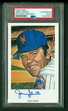 Jerry Grote 1969 Miracle Mets Postcard Ron Lewis Art PSA /DNA Authentic