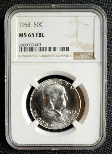1963 Franklin Half Dollar NGC MS 65 FBL 50c Bright Silver Coin FULL BELL LINES