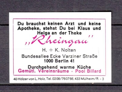 421497/ Zündholzetikett   ''Rheingau'' - H. u. K. Nolten - 1000 Berlin 41