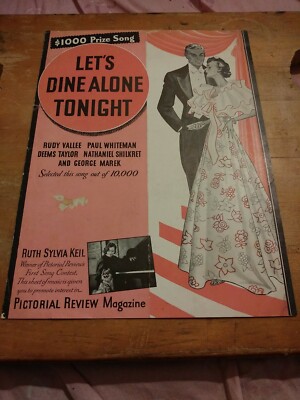 Lets Dine Alone Tonight - 1936 sheet music - Ruth Sylvia Keil photo, Contest Win