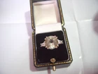 Vintage Solid Silver Ring-Superb genuine natural PRASIOLITE &zircons-Size L