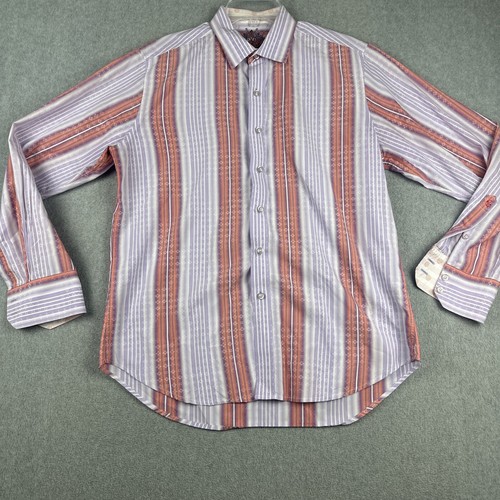 Robert Graham Shirt Mens M Purple Oxford L/S Button Up Stripe Colorful Flip Cuff - Picture 2 of 10