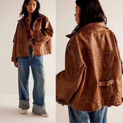 NEW We The Free Skyline Leather Jacket XL Caramel $798 (e)