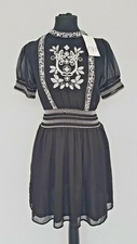 ZARA SEMI SHEER BLACK CONTRAST EMBROIDERED DRESS SIZE XS New with tags 7521/052