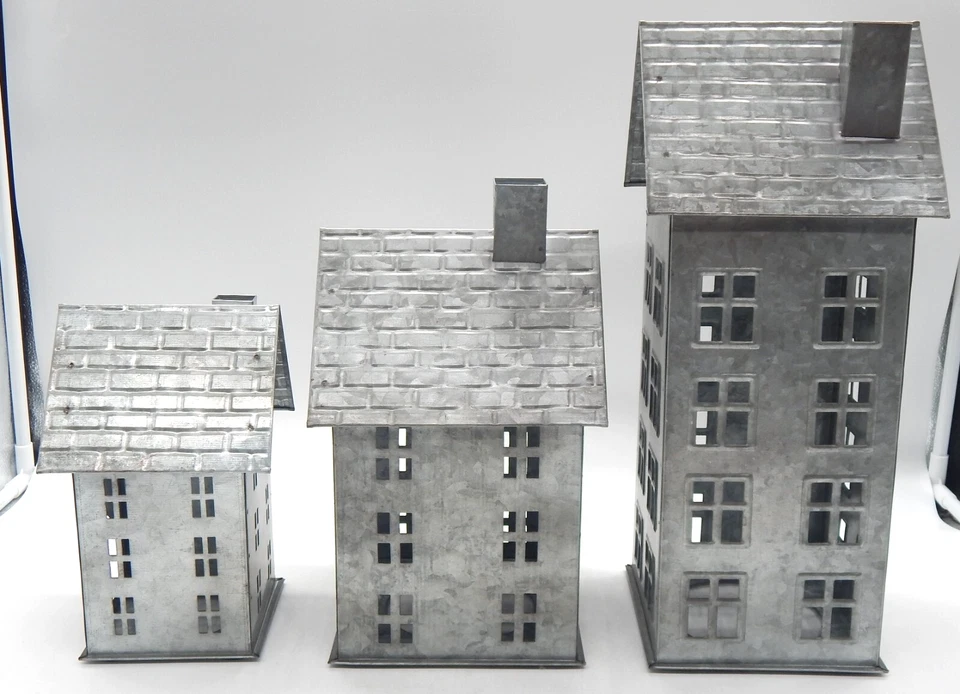 Pottery Barn 镀锌金属乡村蜡烛或灯屋和树木套装 (6) — 第 3/4 张图片