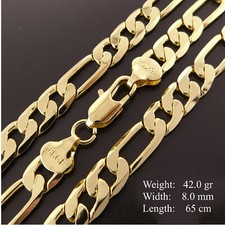 Real 18k Yellow Gold Filled Solid Mens Figaro Link Statement Necklace Chain 65cm