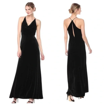 Jenny Yoo Collection 2 Black Velvet Sullivan Cowl Neck Maxi Gown Bridesmaid NWT