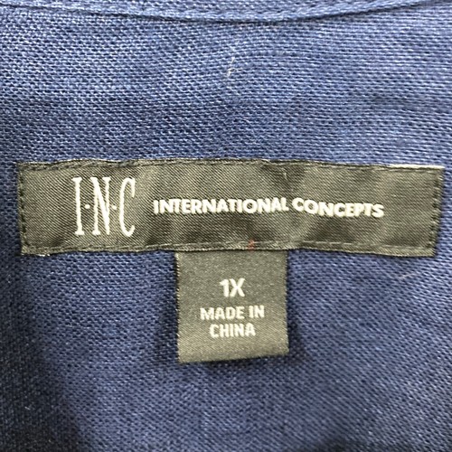 INC International Concepts Women's Linen Over-Top, Size 1X, Raw Hem Navy Blue - Picture 3 of 13