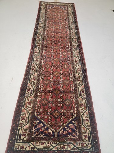 Antique Oriental Hand-Knotted Wool Runner Salmon/Ivory/Green 2'7" x 9'6"