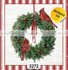 5272 TWO Paper BEVERAGE / COCKTAIL Decoupage Art Craft Napkins - Cardinal XMAS