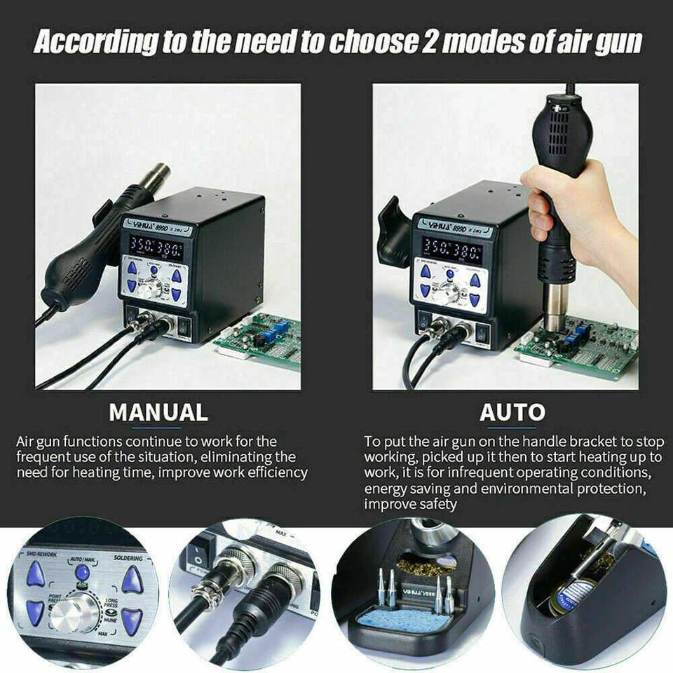 720W 899D II 2in1 BGA Rework Soldering Station SMD PCB Welder Iron Hot Air Gun - Image 3 of 4