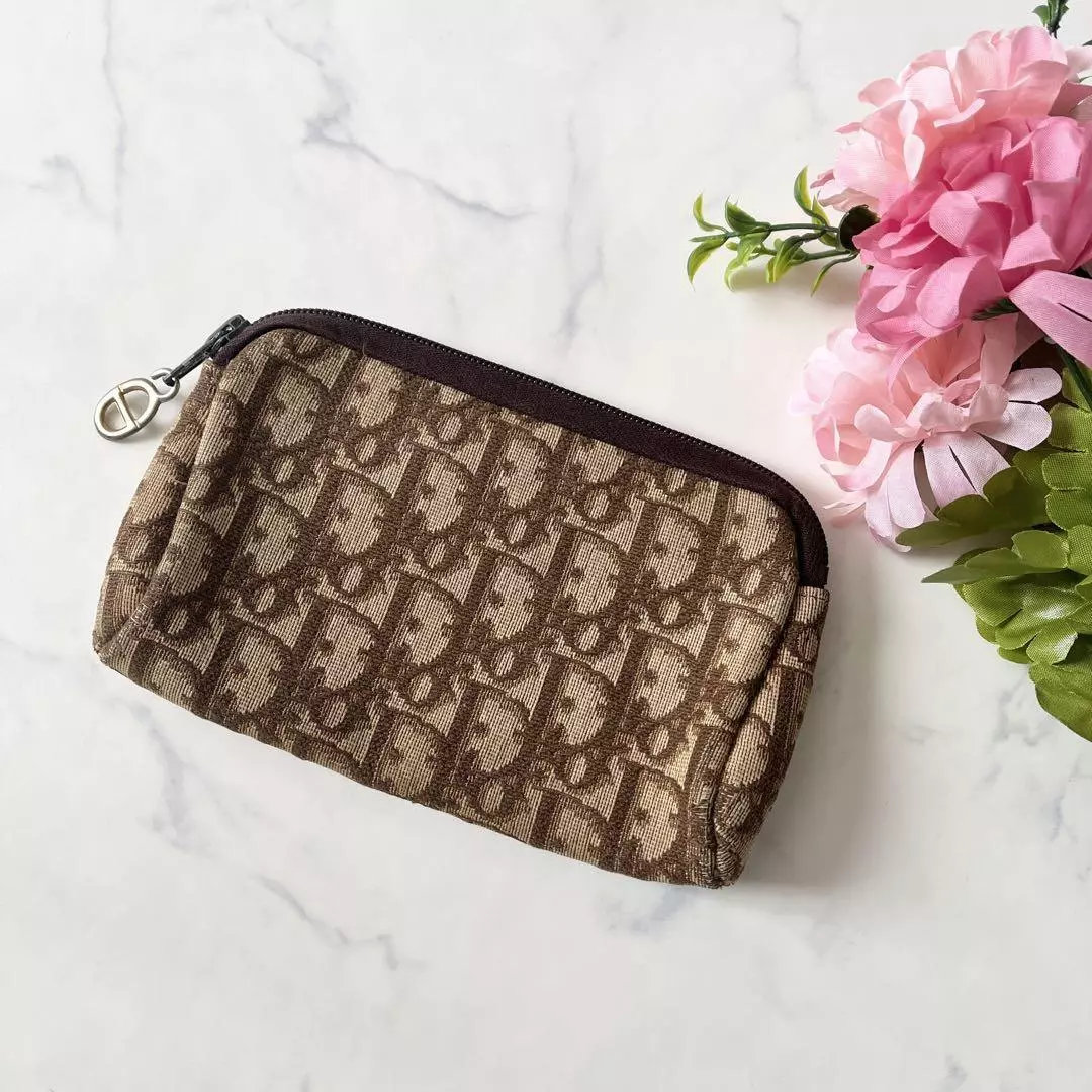 Mini pochette trotteur jacquard Christian Dior toile beige sans défaut12x18cm